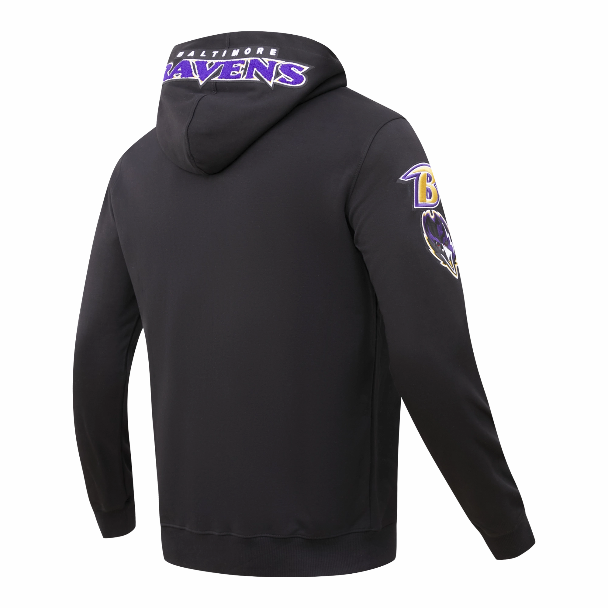 NFL BALTIMORE RAVENS CLASSIC CHENILLE MEN'S FULL ZIP PULLOVER HOODIE (BLACK)