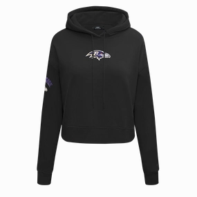 NFL BALTIMORE RAVENS CLASSIC WOMEN'S CROPPED PULLOVER HOODIE (BLACK)