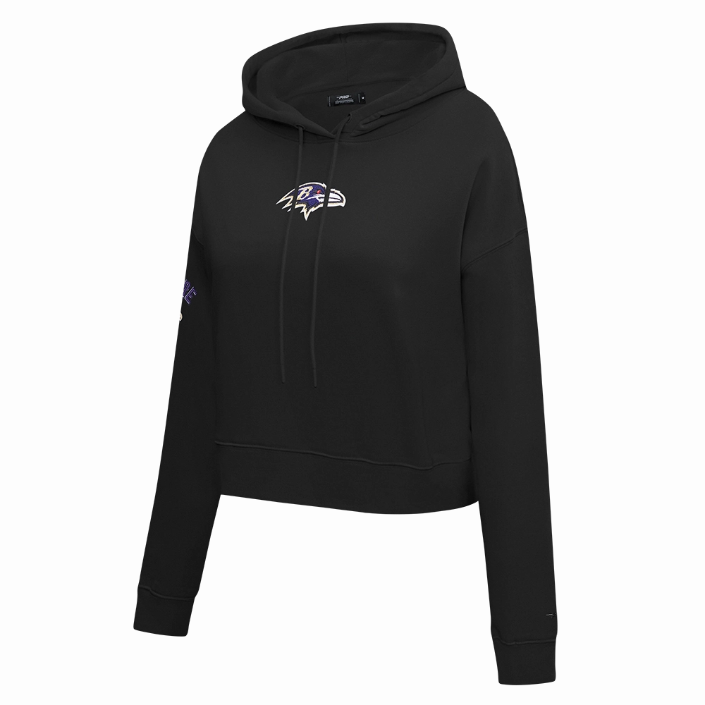 NFL BALTIMORE RAVENS CLASSIC WOMEN'S CROPPED PULLOVER HOODIE (BLACK)