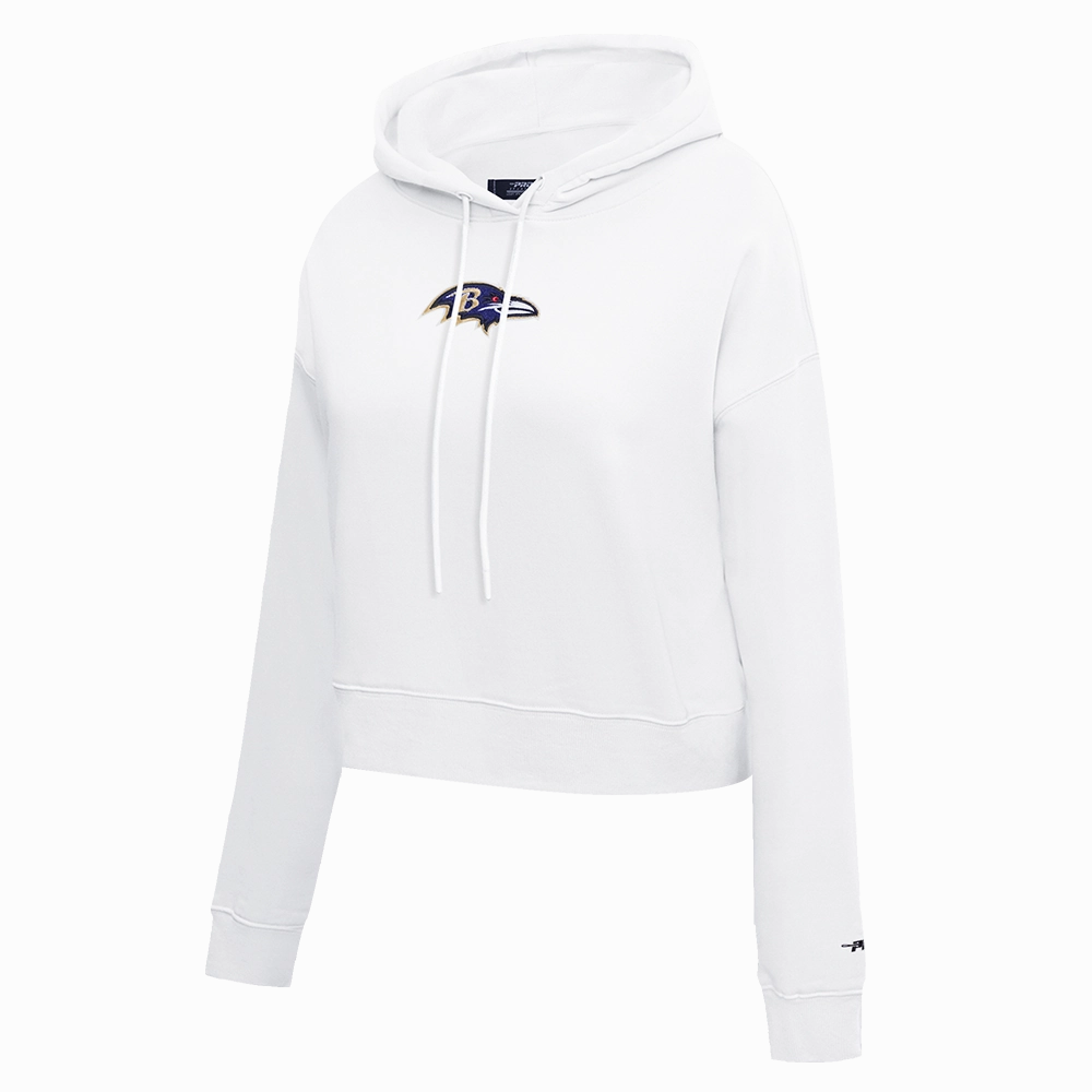 NFL BALTIMORE RAVENS CLASSIC WOMEN'S CROPPED PULLOVER HOODIE (WHITE)
