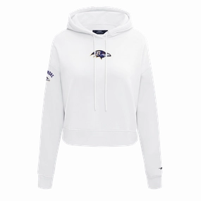 NFL BALTIMORE RAVENS CLASSIC WOMEN'S CROPPED PULLOVER HOODIE (WHITE)