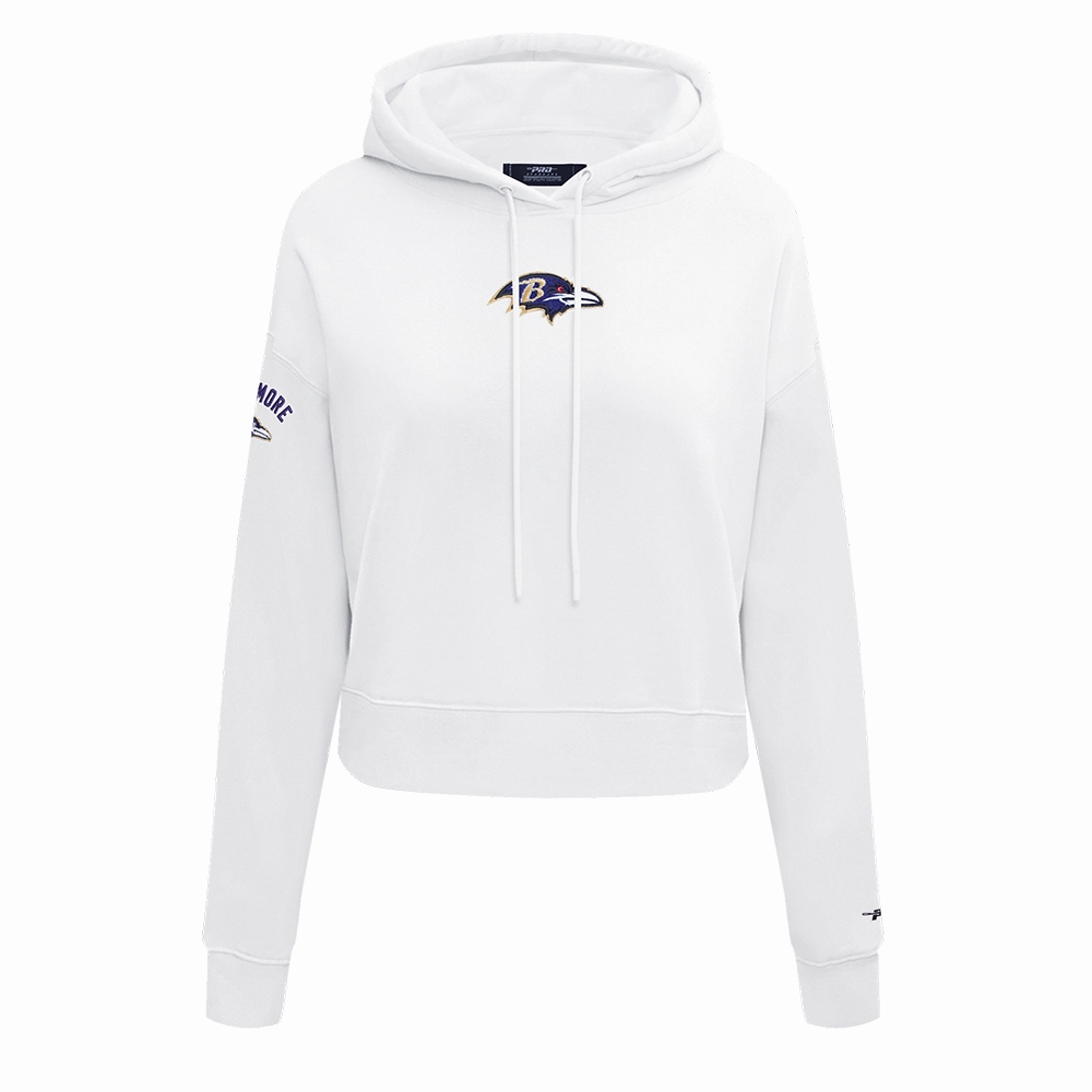 NFL BALTIMORE RAVENS CLASSIC WOMEN'S CROPPED PULLOVER HOODIE (WHITE)