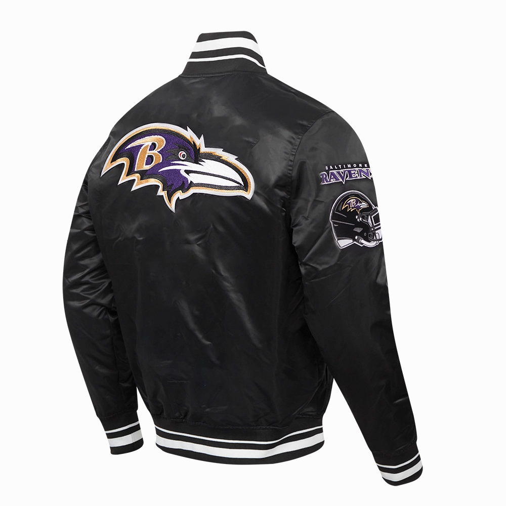 NFL BALTIMORE RAVENS MASHUP MEN'S RIB SATIN JACKET (BLACK)