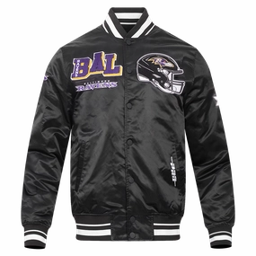 NFL BALTIMORE RAVENS MASHUP MEN'S RIB SATIN JACKET (BLACK)