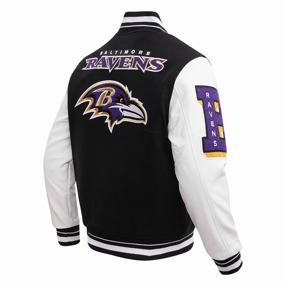 NFL BALTIMORE RAVENS MASHUP MEN'S RIB WOOL VARSITY JACKET (BLACK/WHITE)