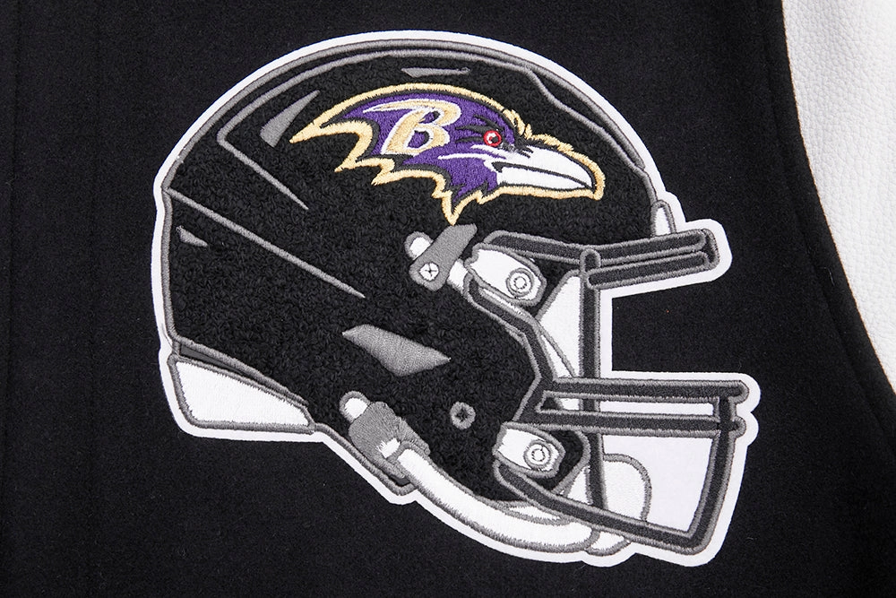 NFL BALTIMORE RAVENS MASHUP MEN'S RIB WOOL VARSITY JACKET (BLACK/WHITE)