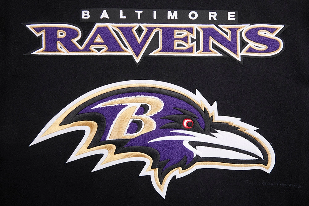 NFL BALTIMORE RAVENS MASHUP MEN'S RIB WOOL VARSITY JACKET (BLACK/WHITE)