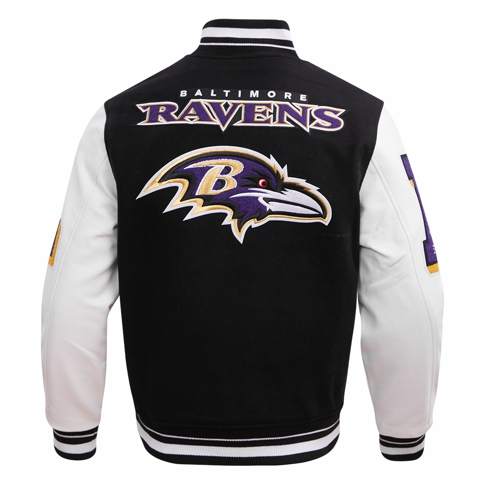 NFL BALTIMORE RAVENS MASHUP MEN'S RIB WOOL VARSITY JACKET (BLACK/WHITE)