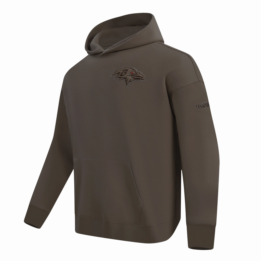 NFL BALTIMORE RAVENS NEUTRAL MEN'S DROP SHOULDER PULLOVER HOODIE (DARK TAUPE)