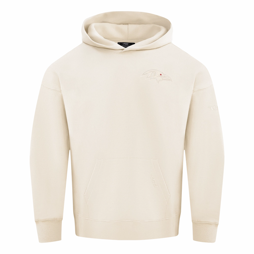 NFL BALTIMORE RAVENS NEUTRAL MEN'S DROP SHOULDER PULLOVER HOODIE (EGGSHELL)
