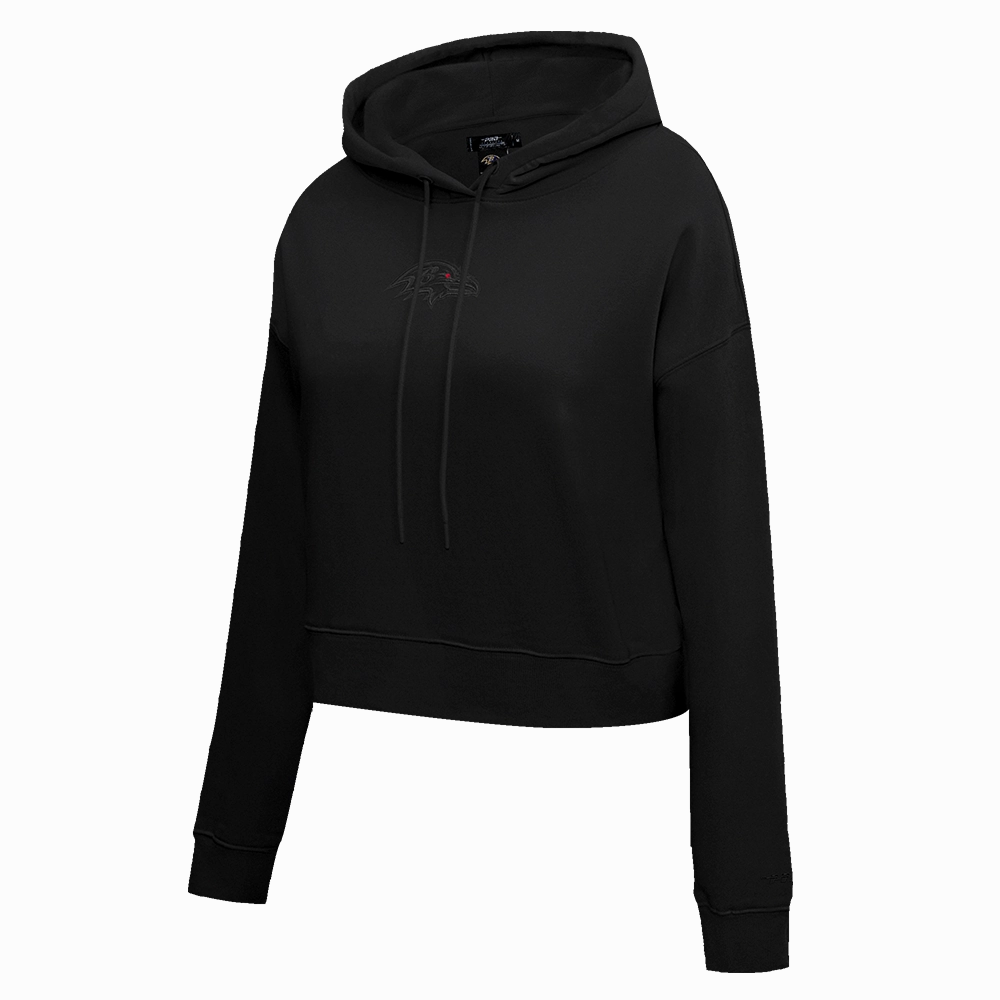 NFL BALTIMORE RAVENS NEUTRAL WOMEN'S CROPPED PULLOVER HOODIE (BLACK)