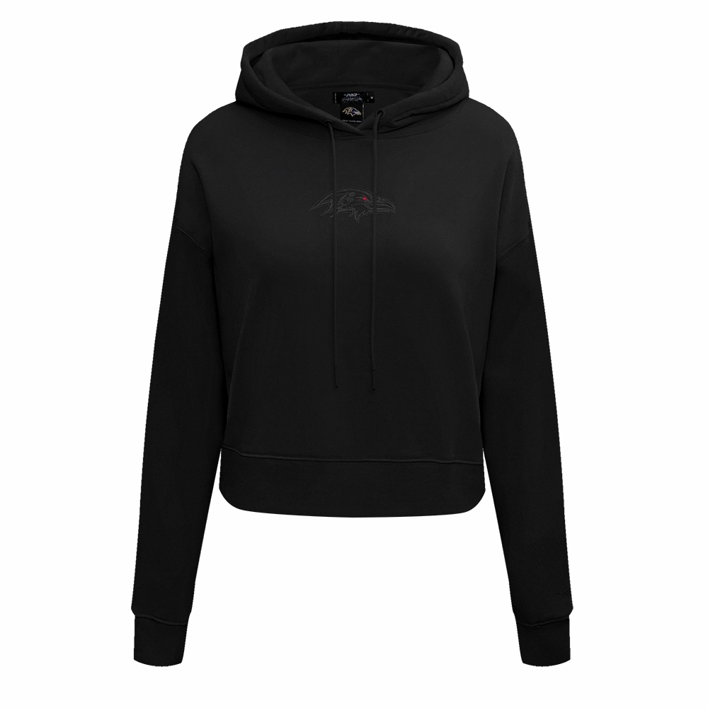 NFL BALTIMORE RAVENS NEUTRAL WOMEN'S CROPPED PULLOVER HOODIE (BLACK)