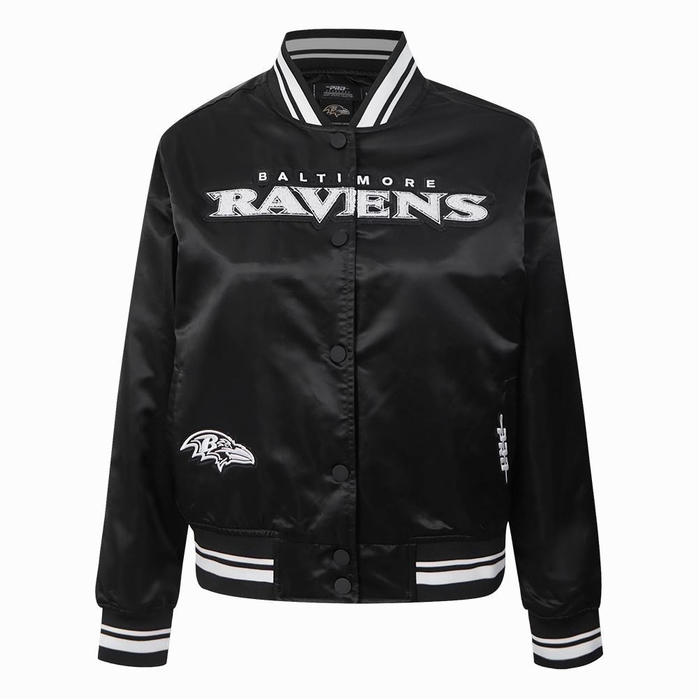 NFL BALTIMORE RAVENS PEARLS WOMEN'S RIB SATIN JACKET (BLACK)
