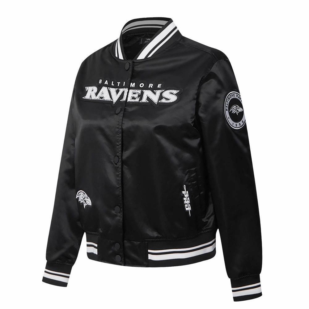 NFL BALTIMORE RAVENS PEARLS WOMEN'S RIB SATIN JACKET (BLACK)