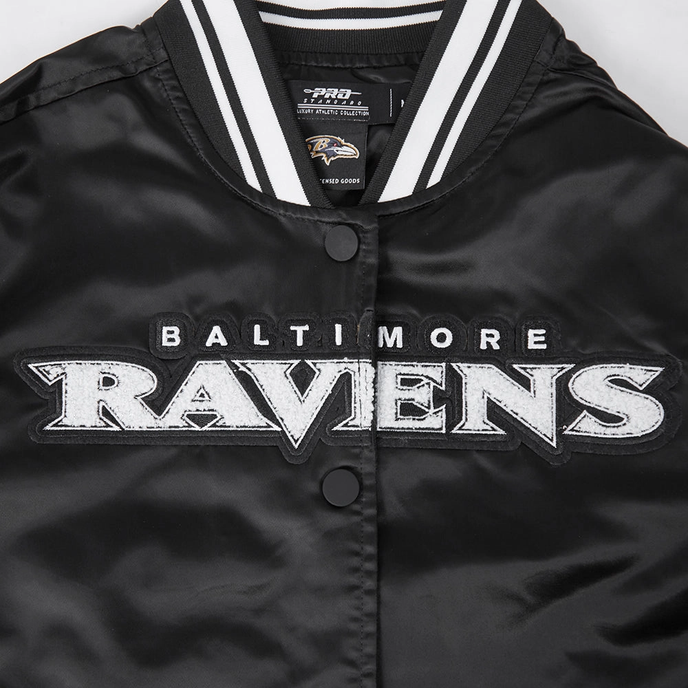 NFL BALTIMORE RAVENS PEARLS WOMEN'S RIB SATIN JACKET (BLACK)