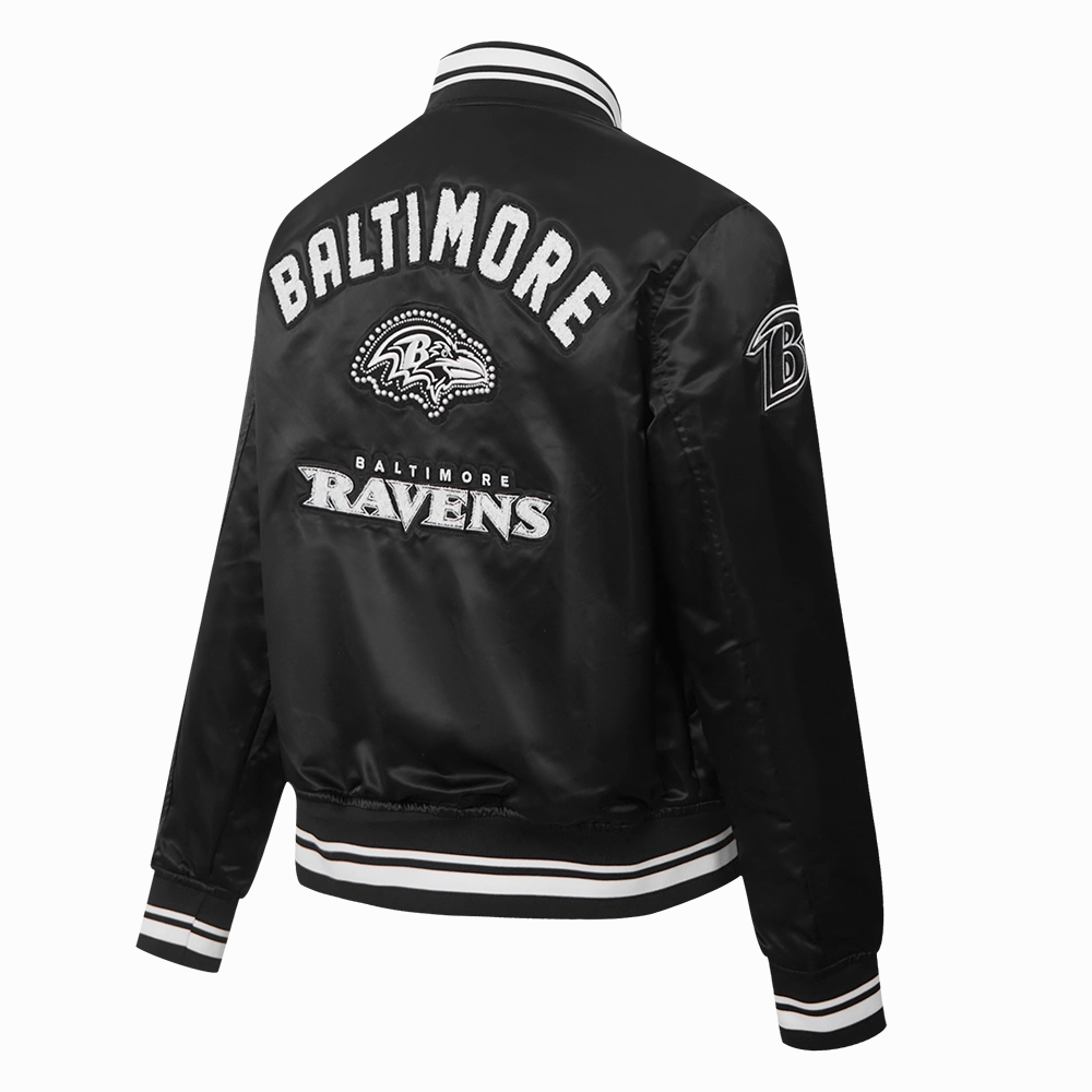 NFL BALTIMORE RAVENS PEARLS WOMEN'S RIB SATIN JACKET (BLACK)