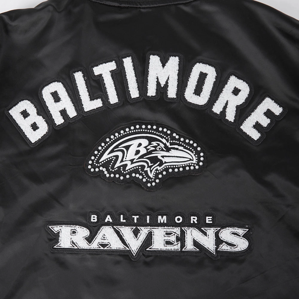 NFL BALTIMORE RAVENS PEARLS WOMEN'S RIB SATIN JACKET (BLACK)