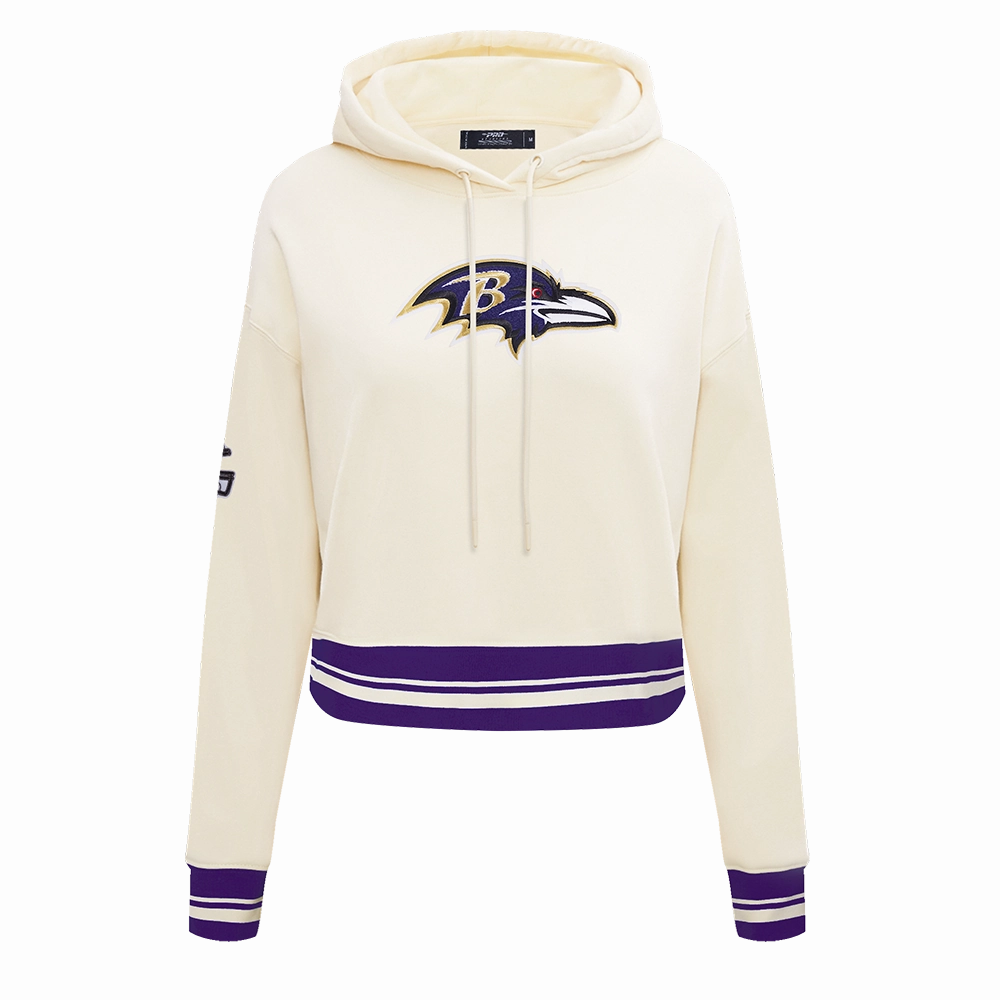 NFL BALTIMORE RAVENS RETRO CLASSIC WOMEN'S CROPPED PO HOODIE (EGGSHELL/ PURPLE)
