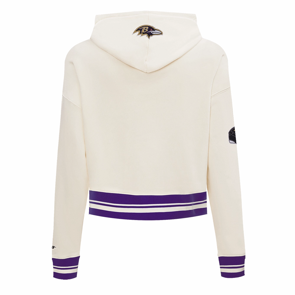 NFL BALTIMORE RAVENS RETRO CLASSIC WOMEN'S CROPPED PO HOODIE (EGGSHELL/ PURPLE)