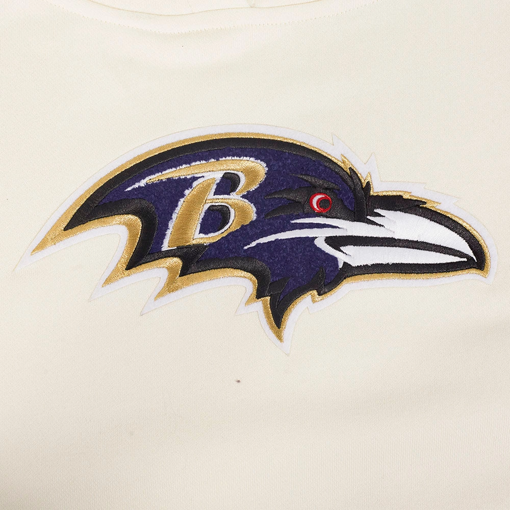 NFL BALTIMORE RAVENS RETRO CLASSIC WOMEN'S CROPPED PO HOODIE (EGGSHELL/ PURPLE)