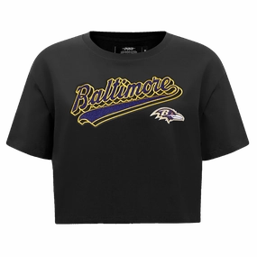 NFL BALTIMORE RAVENS SCRIPT TAIL WOMEN'S SJ BOXY TEE (BLACK)