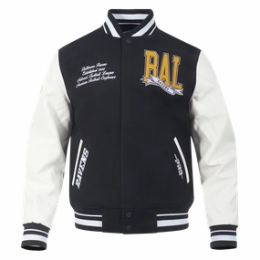NFL BALTIMORE RAVENS TEAM PENNANTS MEN'S RIB WOOL VARSITY JACKET (BLACK/WHITE)