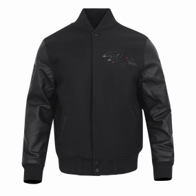 NFL BALTIMORE RAVENS TRIPLE BLACK LOGO MEN'S VARSITY JACKET (TRIPLE BLACK)