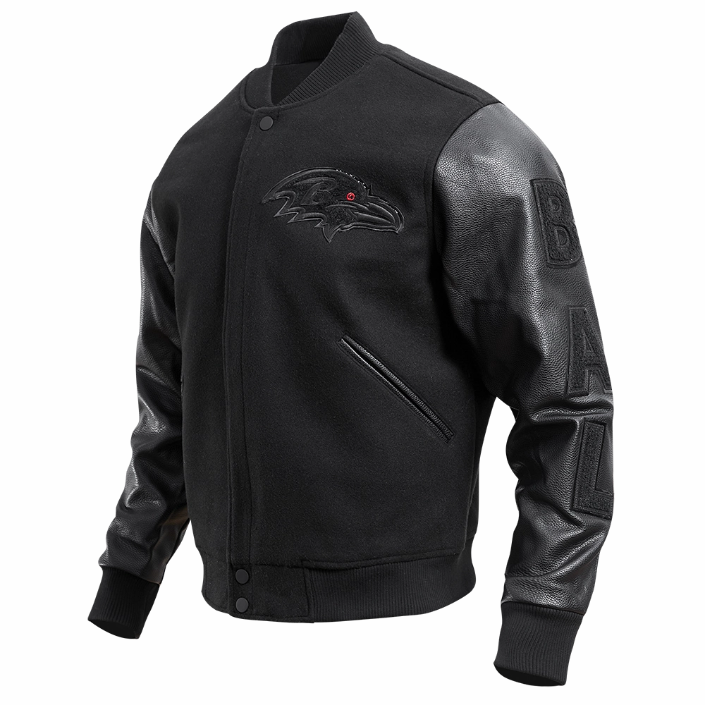 NFL BALTIMORE RAVENS TRIPLE BLACK LOGO MEN'S VARSITY JACKET (TRIPLE BLACK)