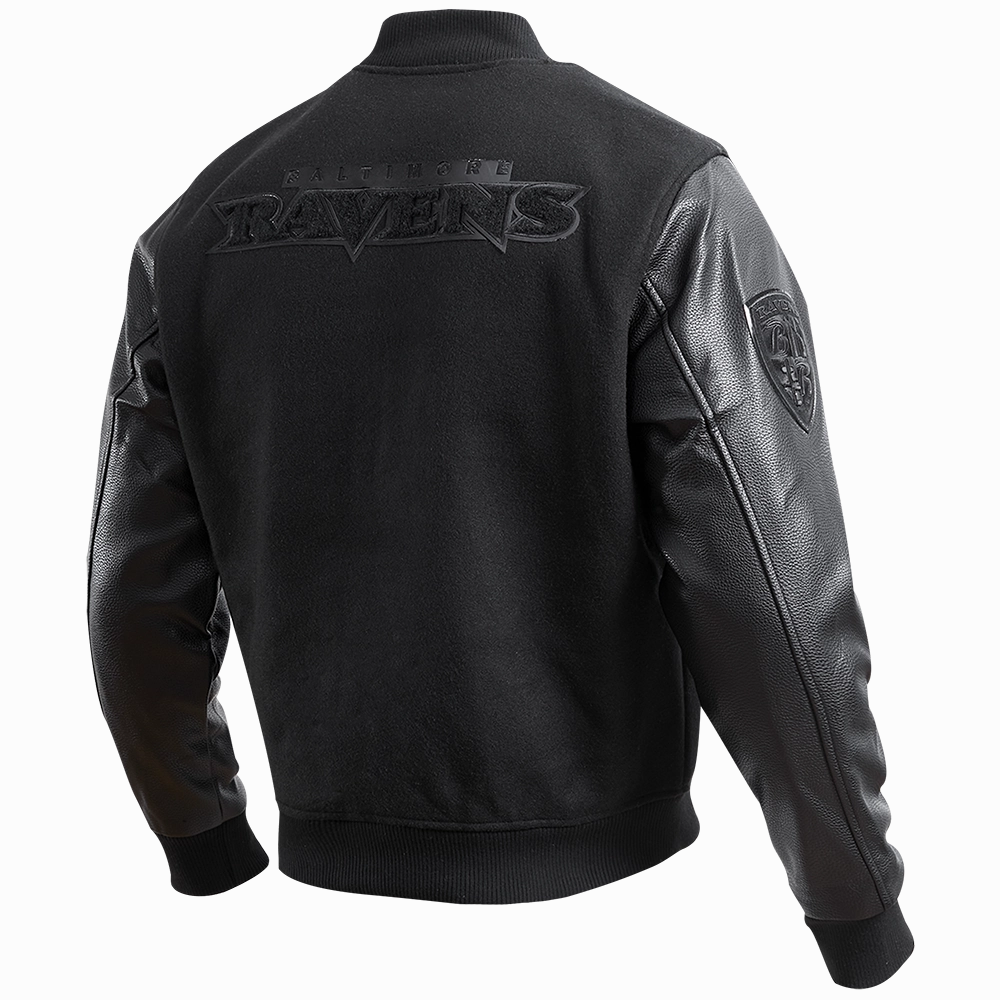 NFL BALTIMORE RAVENS TRIPLE BLACK LOGO MEN'S VARSITY JACKET (TRIPLE BLACK)