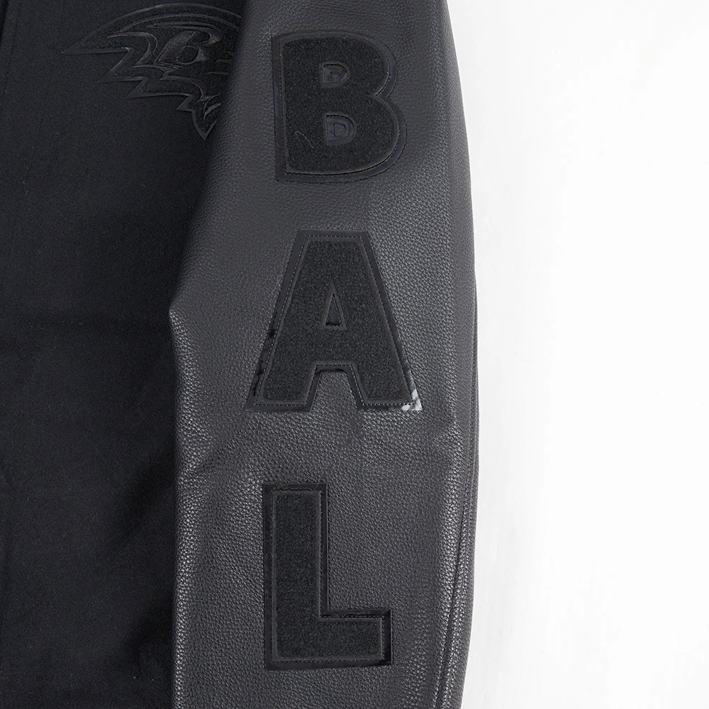 NFL BALTIMORE RAVENS TRIPLE BLACK LOGO MEN'S VARSITY JACKET (TRIPLE BLACK)