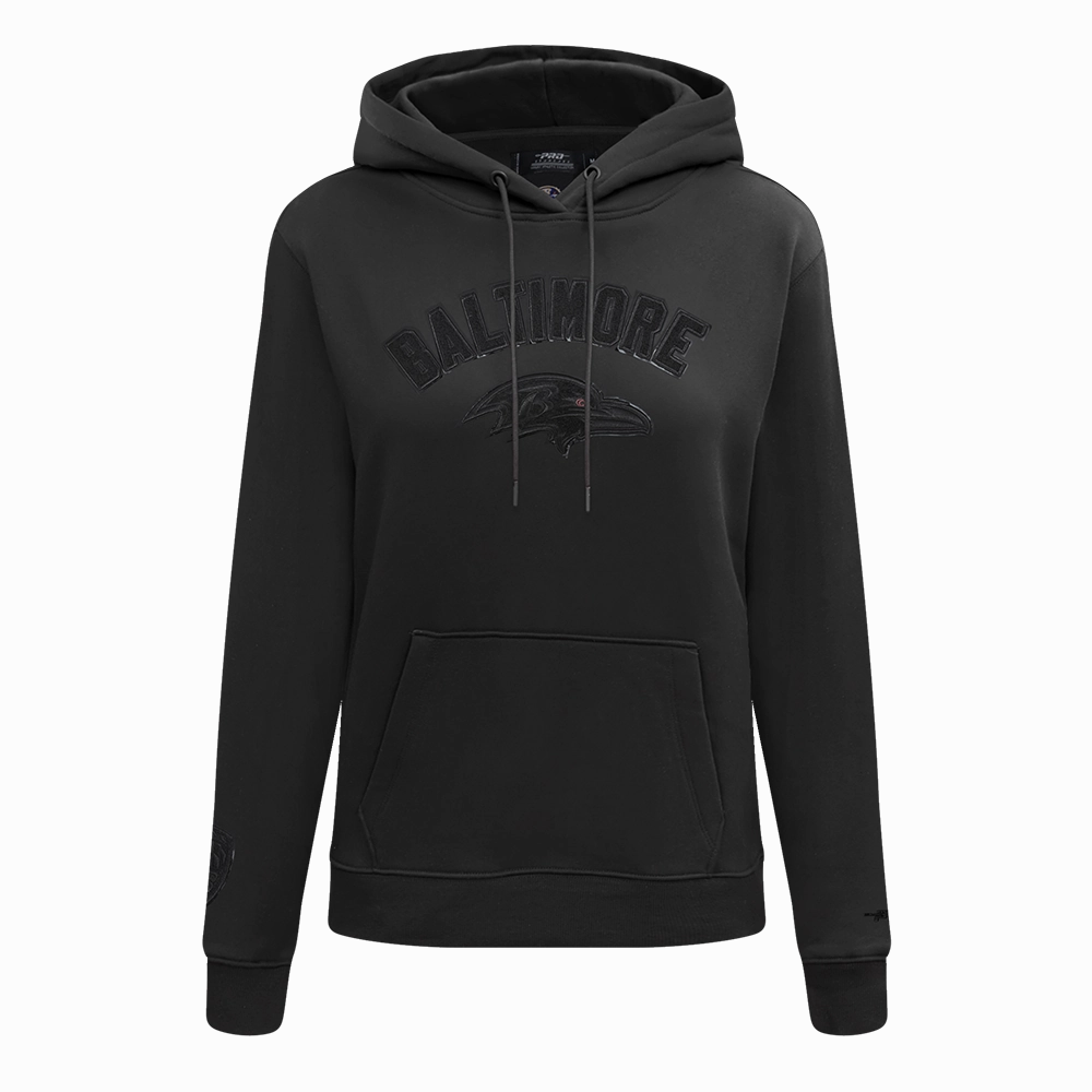NFL BALTIMORE RAVENS TRIPLE BLACK WOMEN'S FLEECE PULLOVER HOODIE (TRIPLE BLACK WOMEN'S)