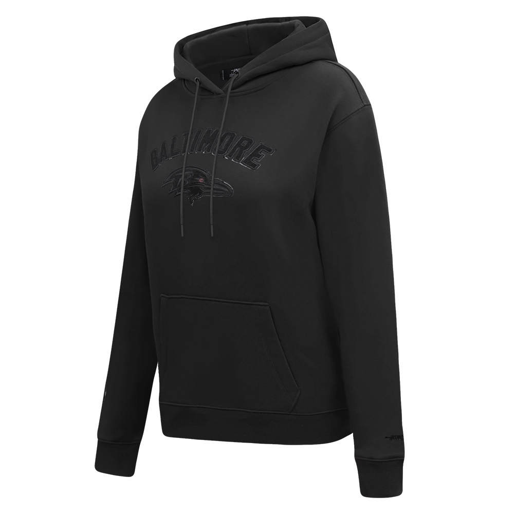 NFL BALTIMORE RAVENS TRIPLE BLACK WOMEN'S FLEECE PULLOVER HOODIE (TRIPLE BLACK WOMEN'S)