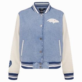 NFL BALTIMORE RAVENS VARSITY BLUES WOMEN'S DENIM VARSITY JACKET (DENIM/LINEN)