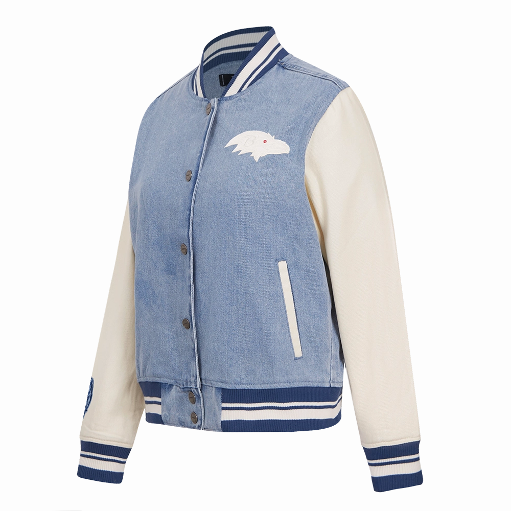 NFL BALTIMORE RAVENS VARSITY BLUES WOMEN'S DENIM VARSITY JACKET (DENIM/LINEN)