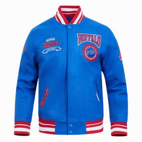 NFL BUFFALO BILLS CREST EMBLEM MEN'S RIB WOOL VARSITY JACKET (ROYAL BLUE/RED)