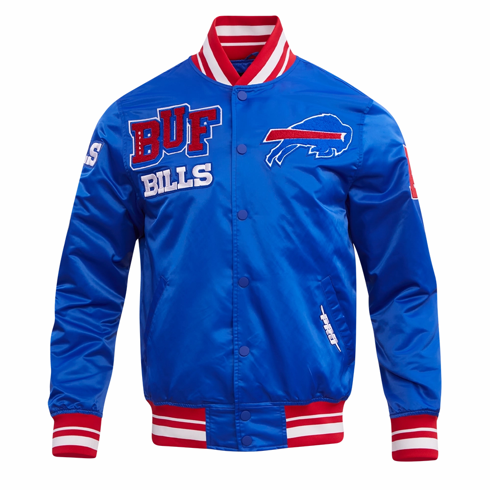 NFL BUFFALO BILLS MASHUP MEN'S RIB SATIN JACKET (ROYAL BLUE/RED)