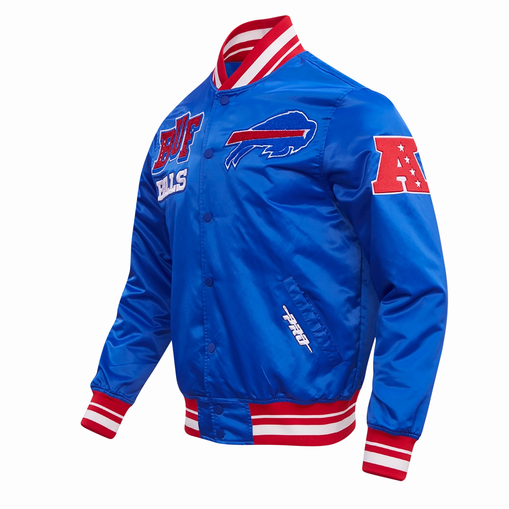 NFL BUFFALO BILLS MASHUP MEN'S RIB SATIN JACKET (ROYAL BLUE/RED)