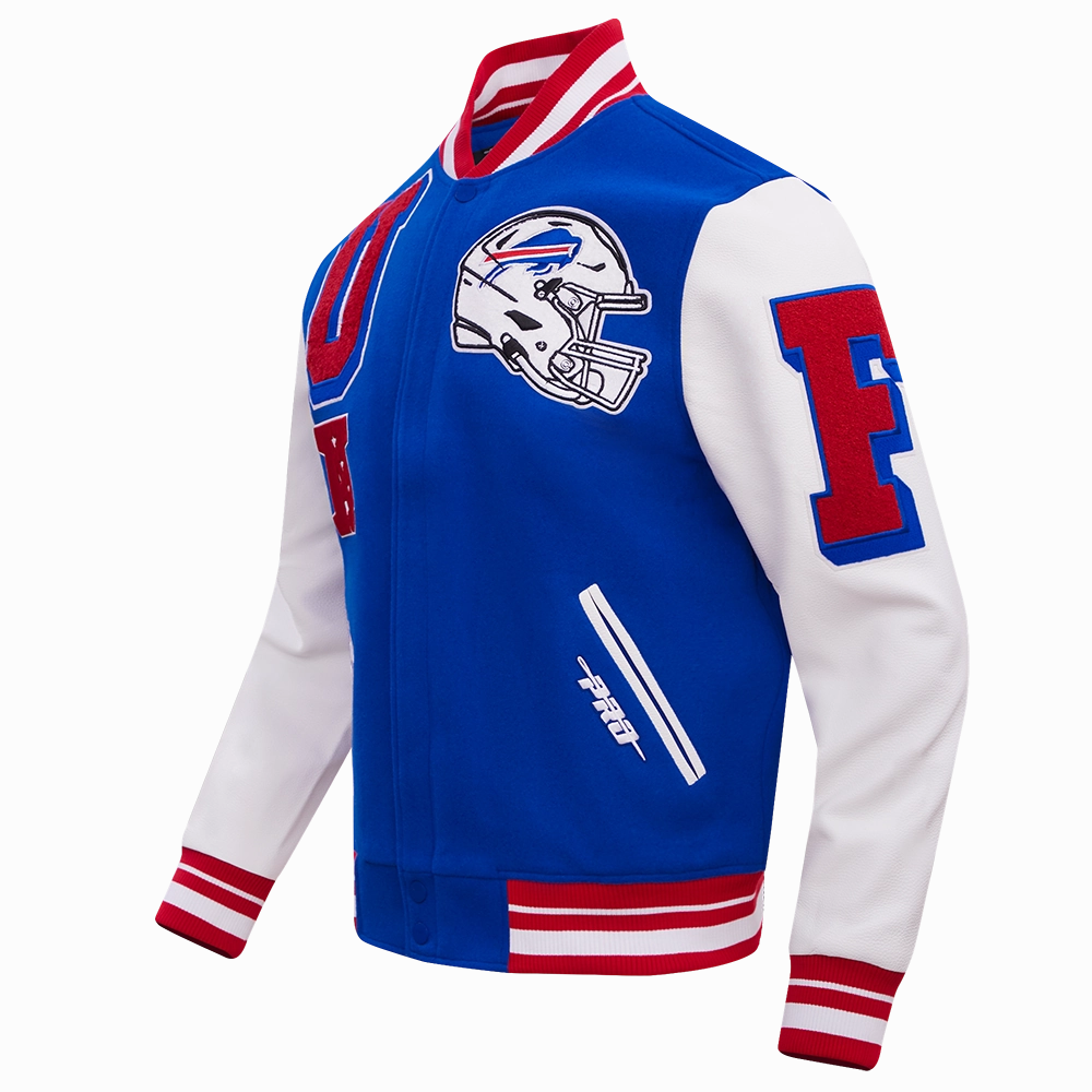 NFL BUFFALO BILLS MASHUP MEN'S RIB WOOL VARSITY JACKET (ROYAL BLUE/RED)