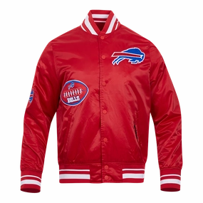 NFL BUFFALO BILLS OLD ENGLISH MEN'S RIB SATIN JACKET (RED)