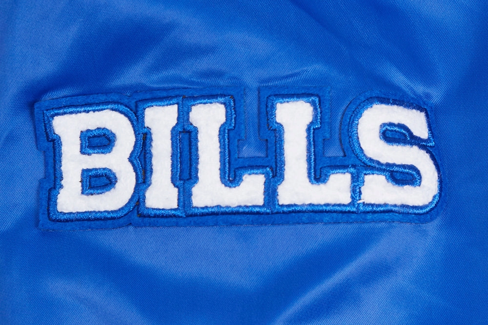 NFL BUFFALO BILLS OLD ENGLISH MEN'S RIB SATIN JACKET (ROYAL BLUE/RED)