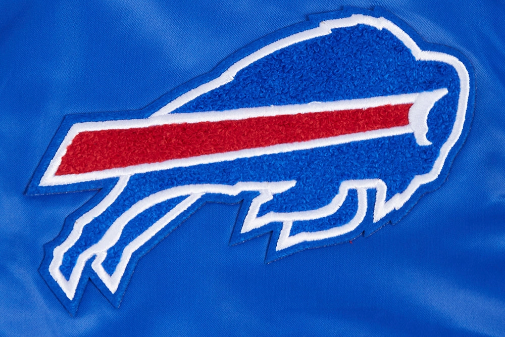 NFL BUFFALO BILLS OLD ENGLISH MEN'S RIB SATIN JACKET (ROYAL BLUE/RED)