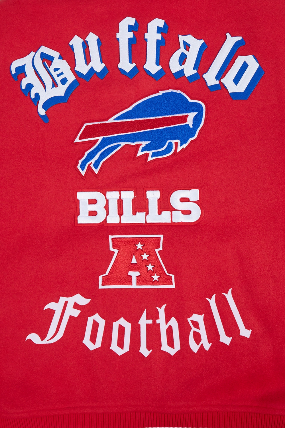 NFL BUFFALO BILLS OLD ENGLISH MEN'S RIB WOOL VARSITY JACKET (RED/WHITE)