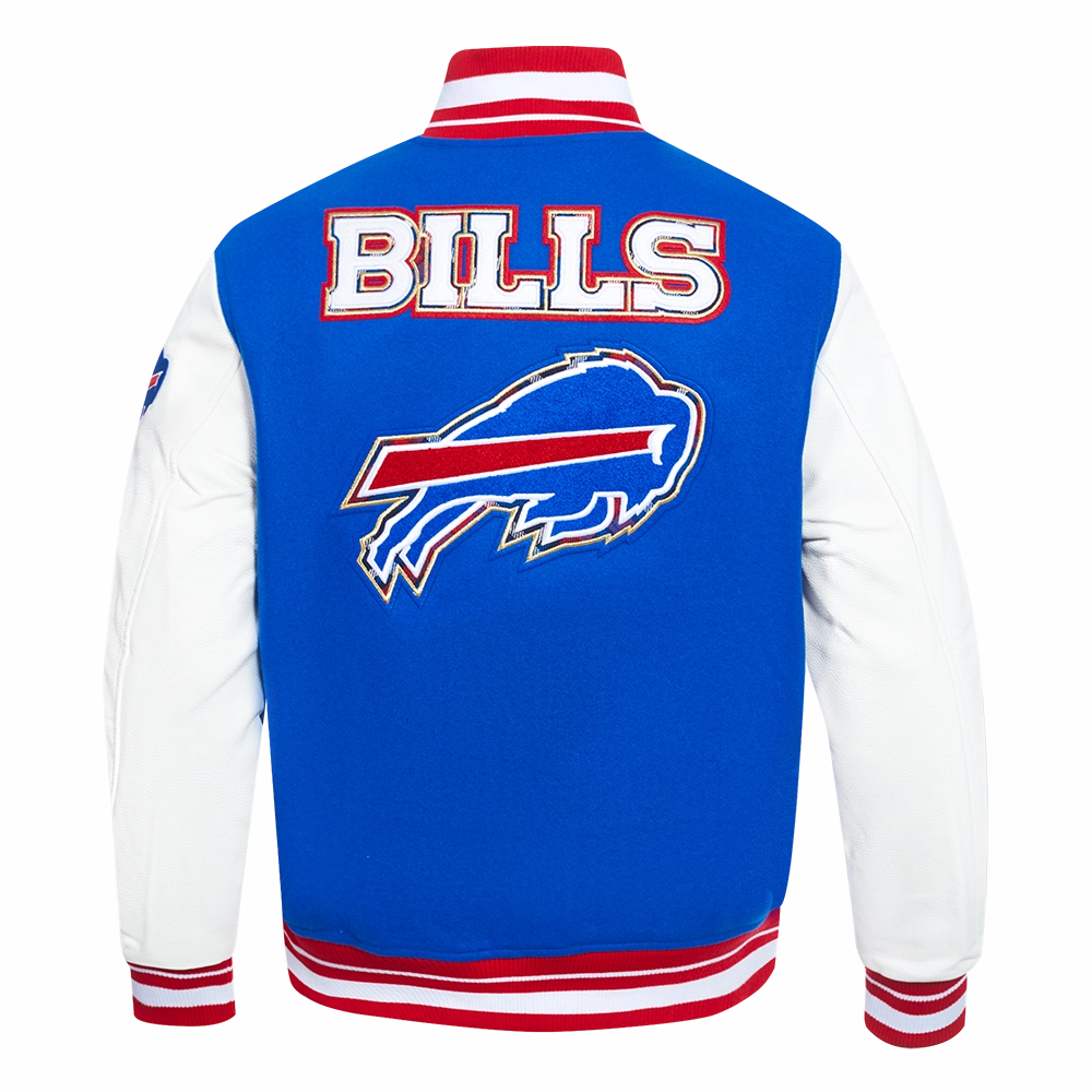 NFL BUFFALO BILLS PRO PREP MEN'S WOOL VARSITY JACKET (ROYAL BLUE/RED)