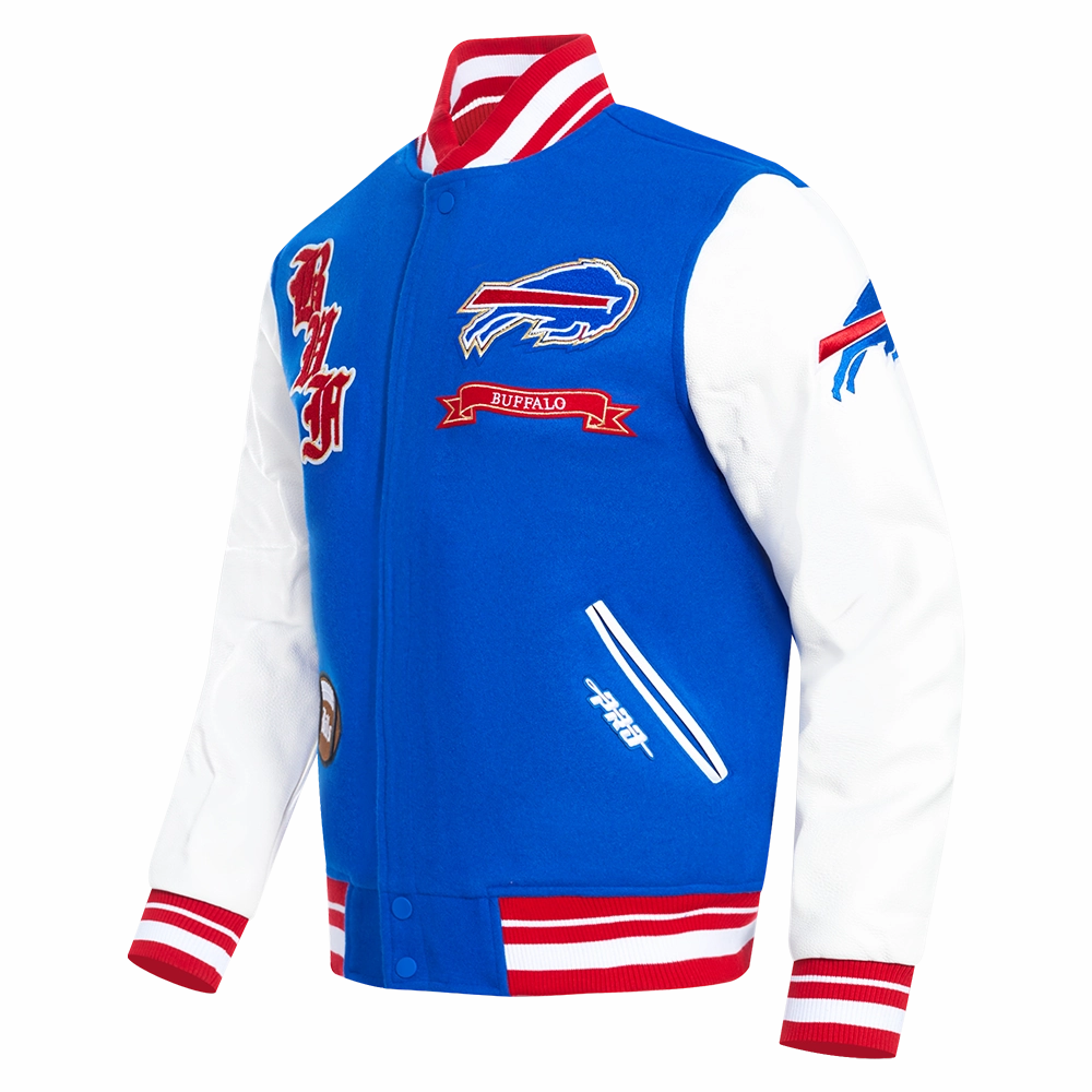NFL BUFFALO BILLS PRO PREP MEN'S WOOL VARSITY JACKET (ROYAL BLUE/RED)