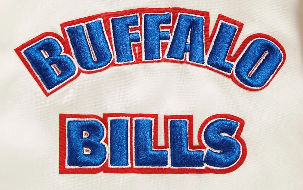 NFL BUFFALO BILLS RETRO CLASSIC MEN'S RIB SATIN JACKET (EGGSHELL/ ROYAL BLUE)