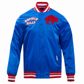 NFL BUFFALO BILLS RETRO CLASSIC MEN'S RIB SATIN JACKET (ROYAL BLUE/RED)