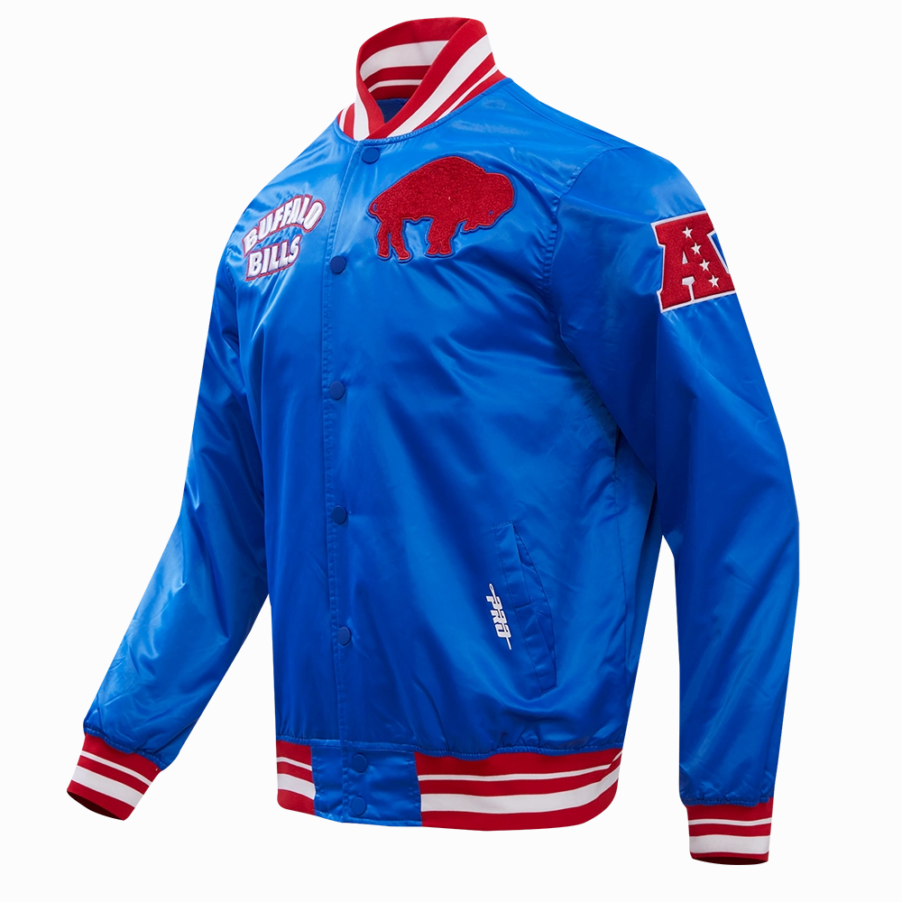 NFL BUFFALO BILLS RETRO CLASSIC MEN'S RIB SATIN JACKET (ROYAL BLUE/RED)