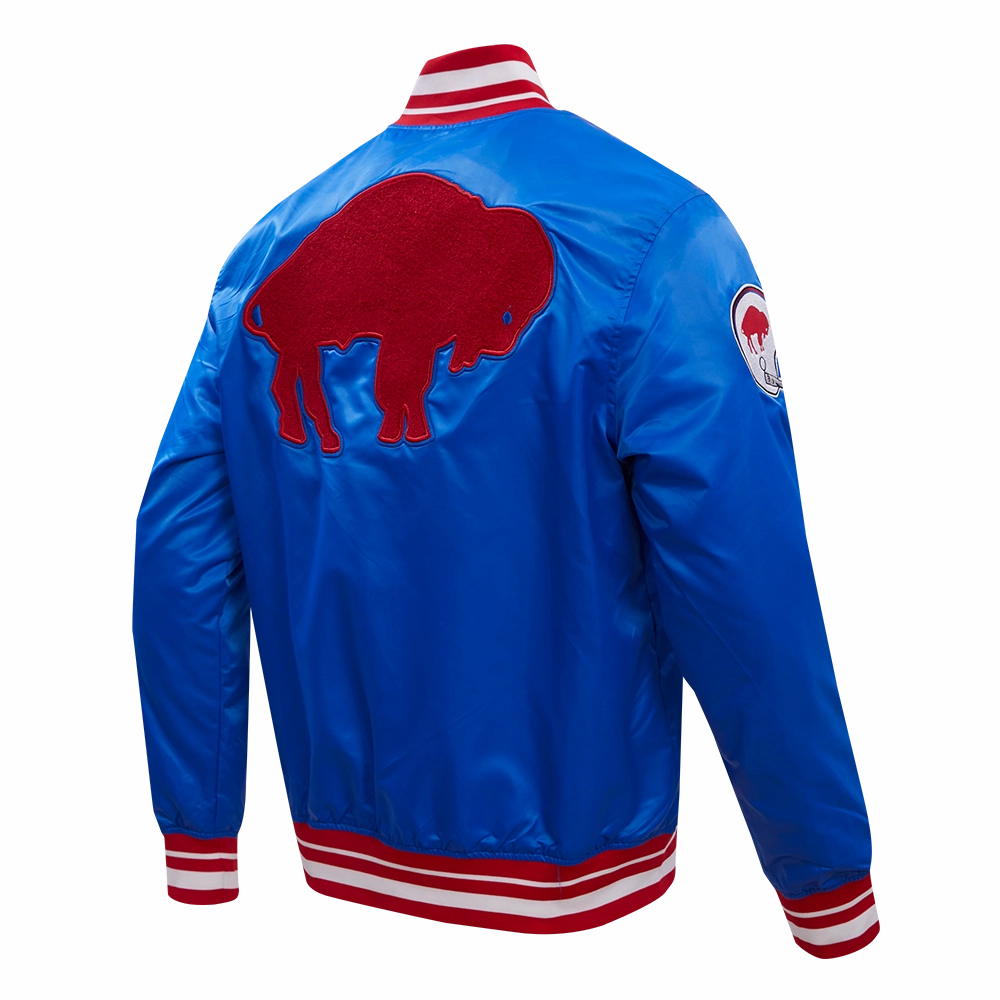 NFL BUFFALO BILLS RETRO CLASSIC MEN'S RIB SATIN JACKET (ROYAL BLUE/RED)