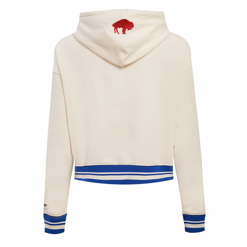 NFL BUFFALO BILLS RETRO CLASSIC WOMEN'S CROPPED PULLOVER HOODIE (EGGSHELL/ROYAL BLUE)