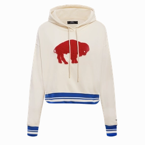 NFL BUFFALO BILLS RETRO CLASSIC WOMEN'S CROPPED PULLOVER HOODIE (EGGSHELL/ROYAL BLUE)
